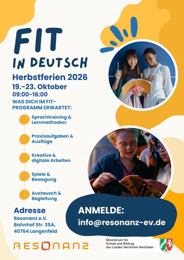 Flyer FIT in Deutsch – Herbstferien 2026, 19.–23. Oktober, 09:00–16:00 Uhr, Resonanz e. V. Langenfeld